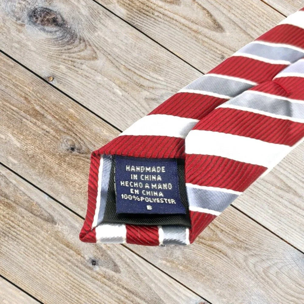 Van‎ Heusen Red White Silver Diagonal Striped Polyester Mens Tie Neck Tie 60